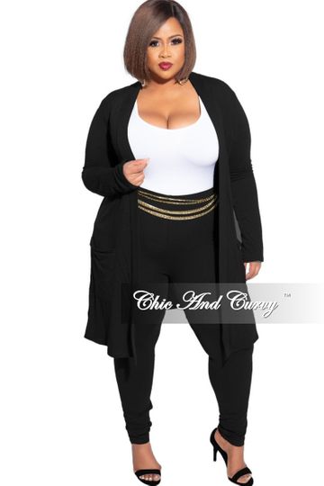 New Plus Size 2-Piece Cardigan and Legging Set in Black