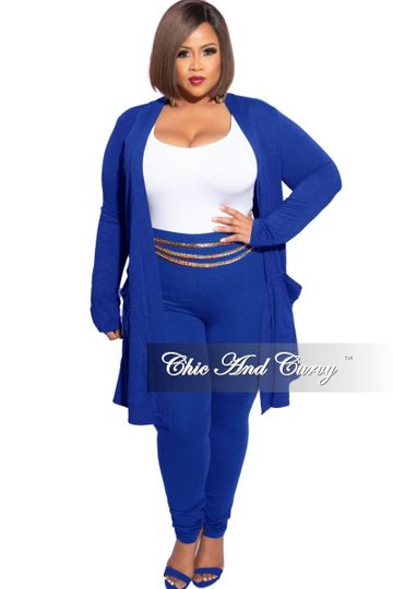 New Plus Size 2-Piece Cardigan and Legging Set in Royal Blue