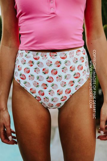 PINK DESERT VINTAGE HIGH WAIST SWIM BOTTOM IN SUMMER STRAWBERRY - FACTORY