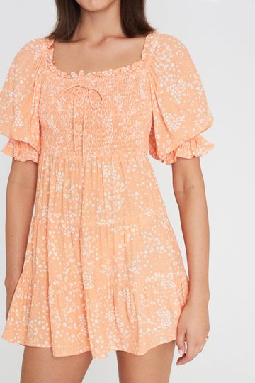 Charlotte Mini Dress Stevie Floral Print - Peach