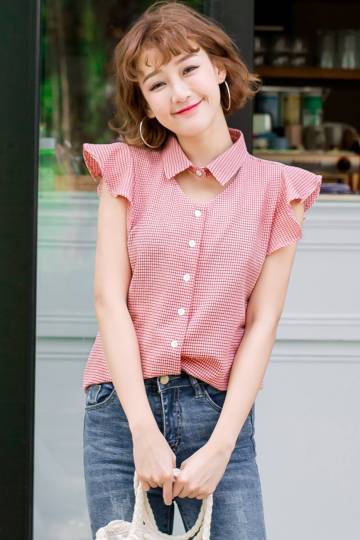 TOKICHOI - Ruffle Detail Check Blouse