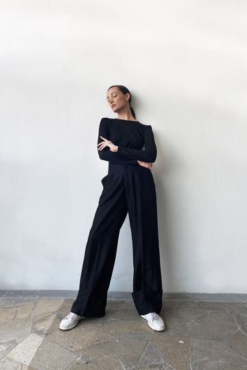 PRE-ORDER: BLACK LINEN TAILORED WIDE LEG PANTS