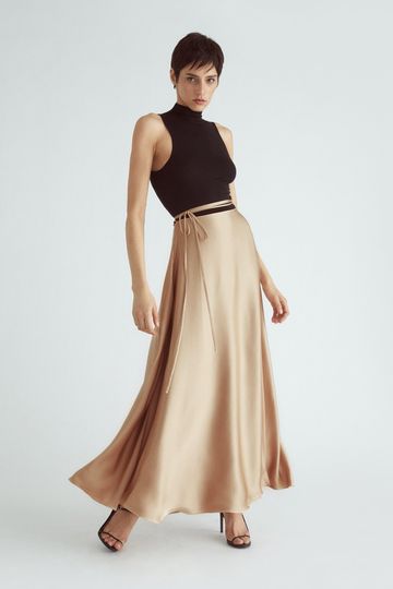 BALLERINA MAXI WRAP SKIRT CAMEL
