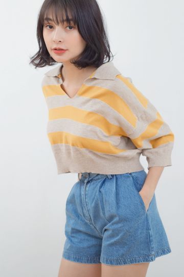 Stripes Half Sleeve Knit Top