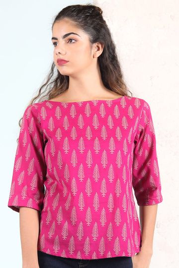 Magenta Patta Printed Top