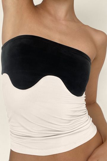 ABSTRACT TUBE TOP BLACK AND CREAM