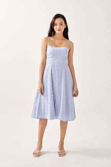 Axella Textured Back Cut Out Midi Dress