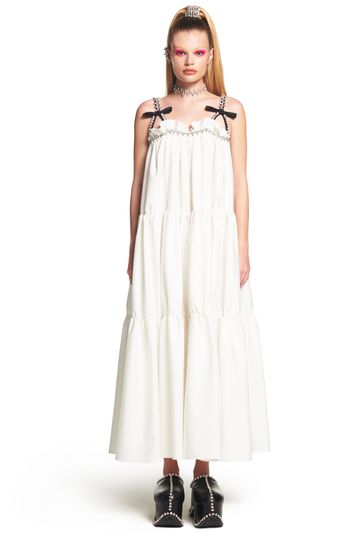 Shirred Maxi Dress with Contrast Crystal Straps