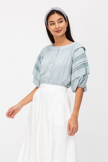 DILYS CROCHET SLEEVE BUTTONDOWN TOP