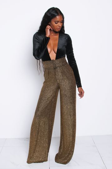 Gold Glitter Naomi High Waist Trousers