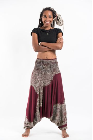 Floral Mandalas Jumpsuit Harem Pants in Maroon
