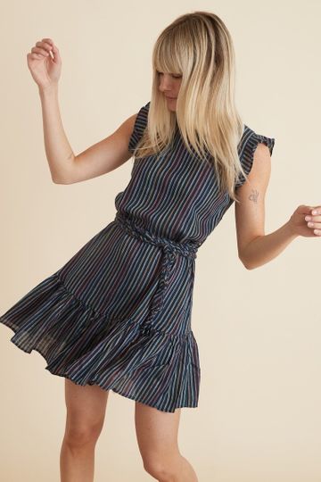 Laney Mini Dress in Navy Rainbow Stripe