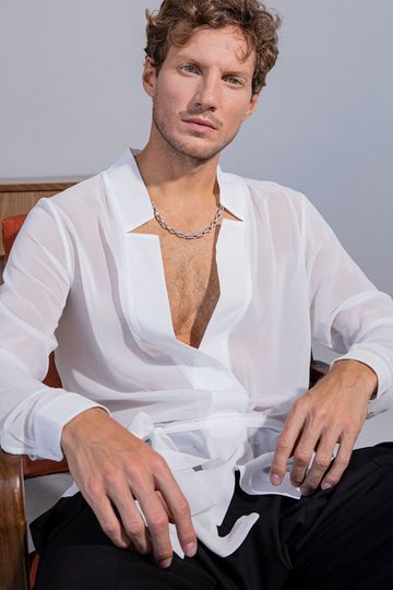 Star Neck Cardigan - White