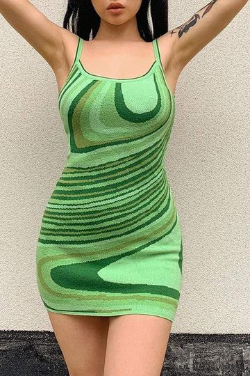 Green Swirls Bodycon Knitted Mini Dress