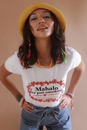 Mahalo For Pot Smoking ~ vintage ringer tee