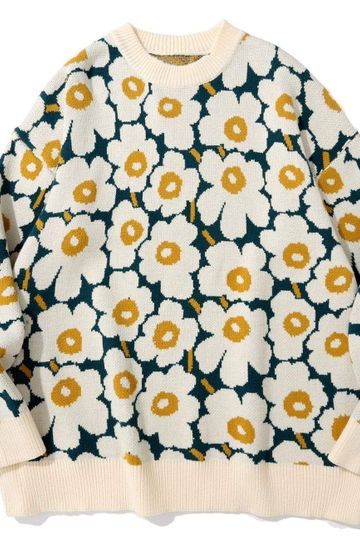 Aelfric Eden Cartoon Daisy Flower Pattern Knitted Sweater