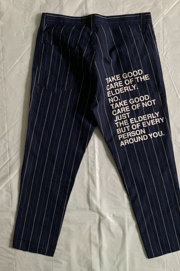 ss2002 Junya Watanabe Pinstripe Navy Poem Pants - Size M