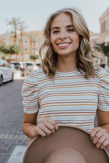 THE MARCIA MULTICOLOR STRIPED TOP IN CREAM
