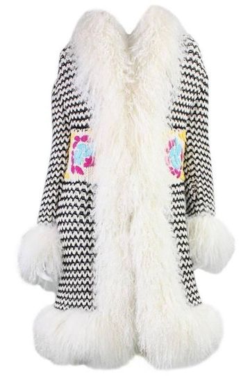 Escada Coat Knit with Mongolian Lamb Trim Vintage