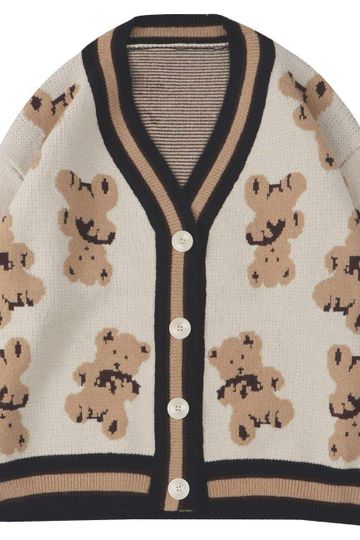 Aelfric Eden Cartoon Bear Print Knitted Cardigan