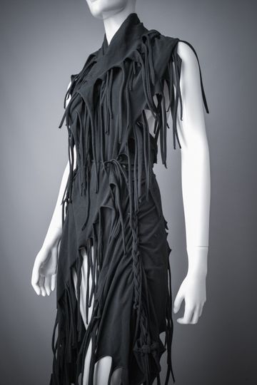 Strega body wrap shawl / Huge black fringe stole / Chunky braided jersey scarf / Cut out cotton fringe stole / Fringe body wrap shawl / Dystopian cowl / Dark mori body scarf