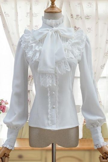 Vintage Long Sleeve Chiffon Shirt Women Stand Collar Elegant Blouse