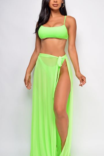 Skyros Neon Green Mesh Maxi Wrap Cover-up Skirt