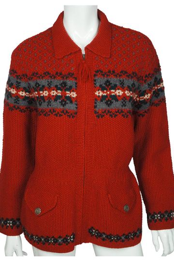 Ralph Lauren Cardigan Sweater Hand Knit Nordic Pattern Green Label Ladies L