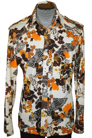 Vintage 70s Dandy Fashion Mens Floral Shirt w Dog Ear Collar