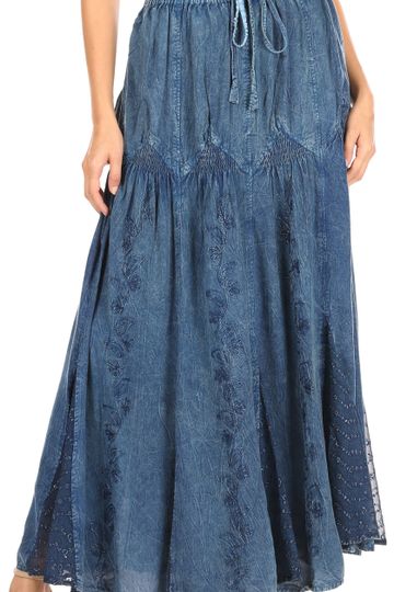 Sakkas Olivia Womens Maxi Bohemian Gypsy Long Skirt With Elastic Waist and Lace