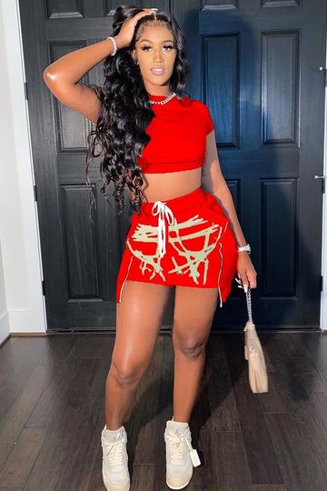 2 Piece Outfits Short Sleeve Crop Top + Mini Skirts