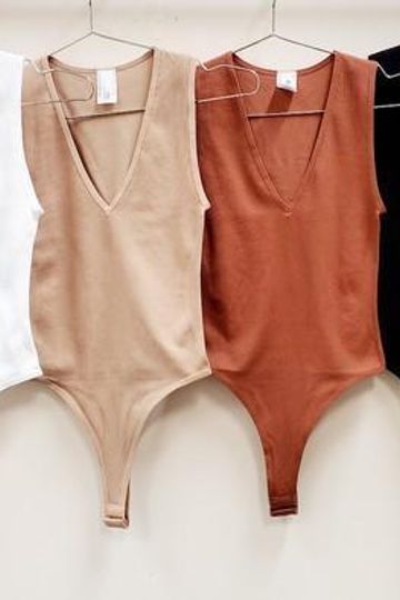 Plunge V-Neck Ribbed Bodysuit