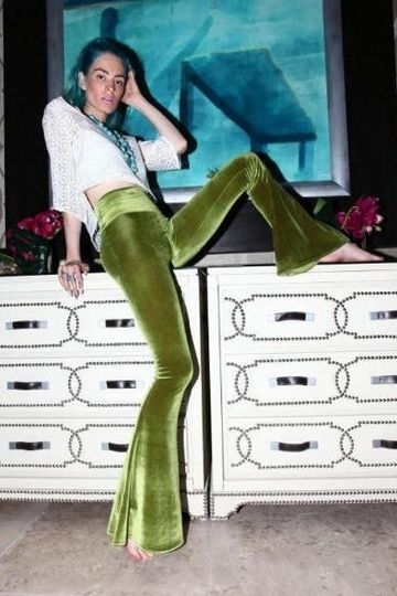 Bohemian Velvet Bell Bottoms 5 Different Colors High Waist Hippie Flare Pants Stretchy Tight Gipsy Bells Green Burgundy Black Emerald Or Purple Available In Small Medium Large XL Plus Sizes 2X Or 3X