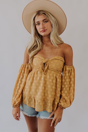 Show Me Your Mumu: Nita Off-the-Shoulder Tie-Front Top - Gold Dot