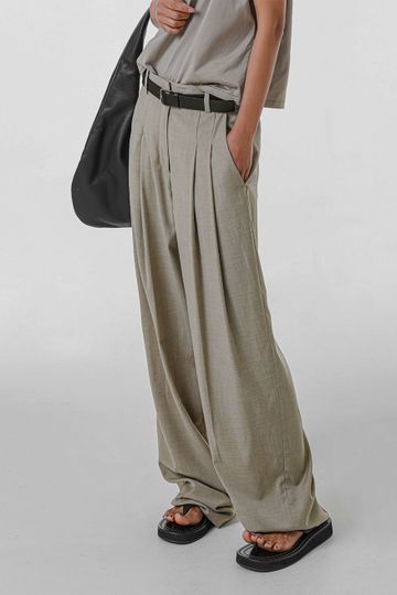 Gelso Pleated Trousers - Light Taupe Melange