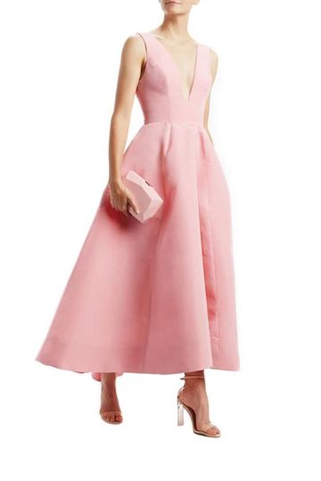Pink V-Neck Midi Dress