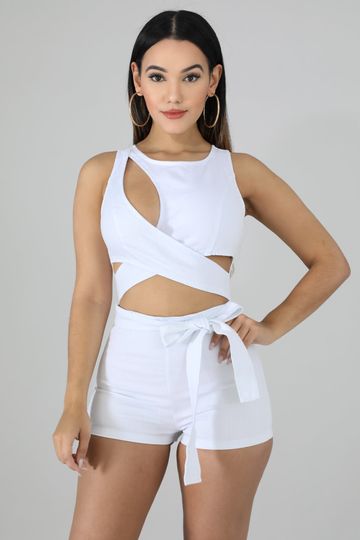 Mebon White Cut-Out Denim Romper