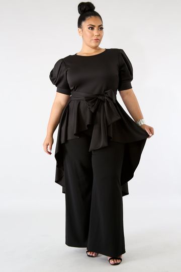 PLUS SIZE Black High Low Ruffle Blouse