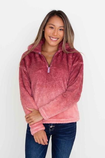 Simply Southern Ombre Sherpa Pullover for Women in Maroon | 0221-OMBREPULL-MAROON
