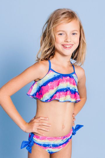 Stars on Tie-dye Flounce Bikini Set, navy