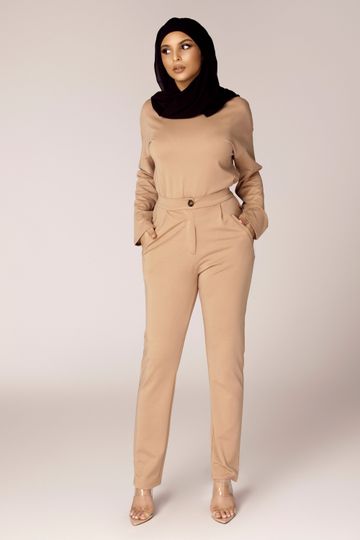 Leah Camel High Waist Straight Leg Pants