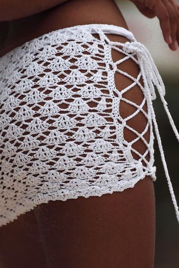 Crochet Mini Skirt Lace Up Sides White Black Beige Or Green Boho Bikini Cover Up Or For Festival Mix & Match Beach Separates Small Medium Or Large