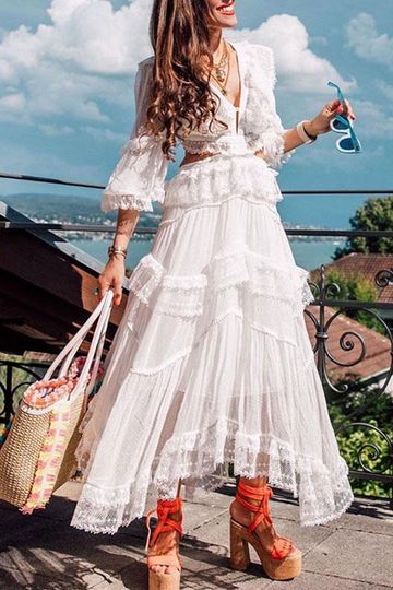 Ruffled white long sleeve dress