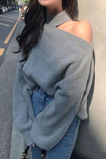 [Korean Style] Ginna Cut-Off Shoulder Turtleneck  Sweater