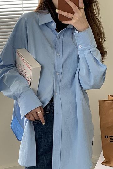 [Korean Style] Tres Oversized Solid Color Button down Shirt