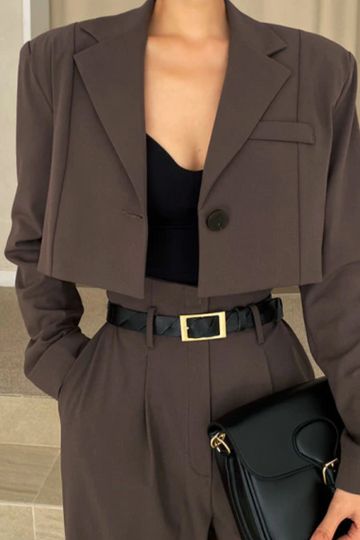 [Korean Style] Vintage Cropped Blazer High Rise Pleated Pants 2 pc Set