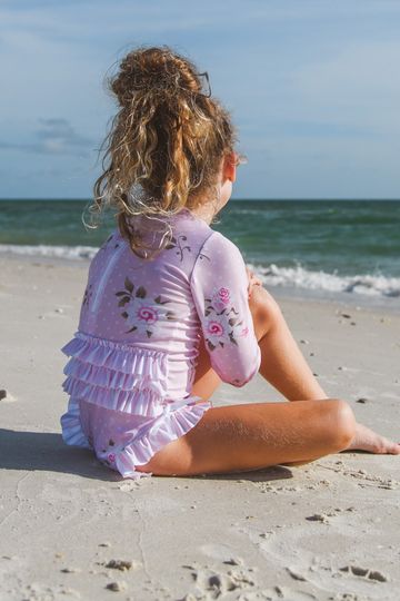 Kryssi Kouture Girls One Piece Bathing Suit - Floral Garden Pink Ruffle Bum Zip Swimsuit