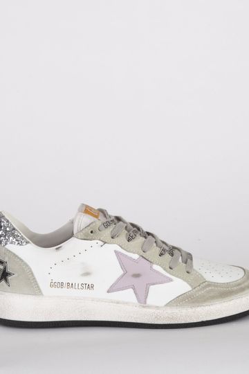 GOLDEN GOOSE SNEAKERS BALL STAR WHITE/LILAC/OIL GREEN/SILVER