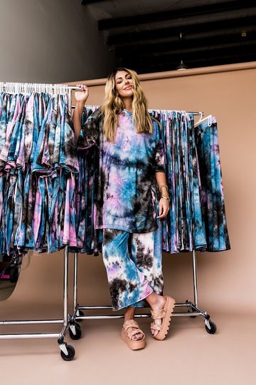 LALA ORIGINAL DESIGN: Lex Ribbed Playsuit in Moody Tie Dye