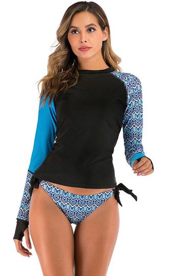 Women Long Sleeve Print Triangle Bottom Two Piece Swimwear Bikini Bathing Suit Fashion Wetsuit Surfing Suit